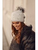 Warm hat with beads and pompom, light gray C64 - Online store - Boutique